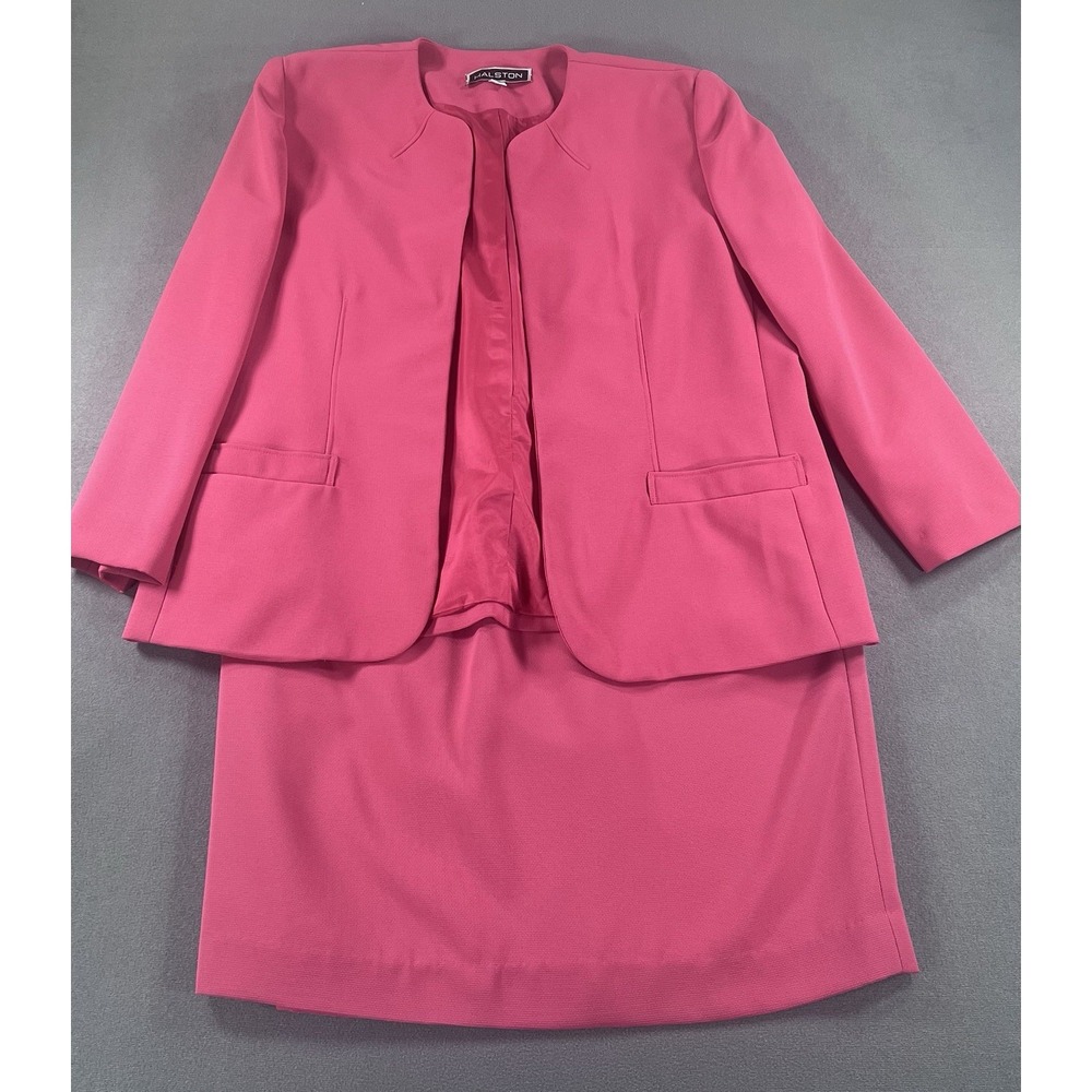 Halston Vintage Women 2 Piece Mauve Pink Blazer Skirt Suit Retro Chic Size 16